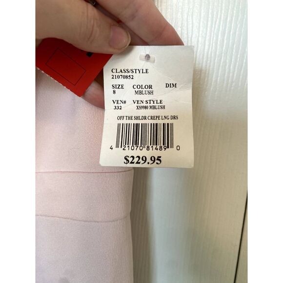 Xscape NWT Off The Sholder Crepe Dress in Blush Pink, Size 8, MSRP $230 - Picture 3 of 11